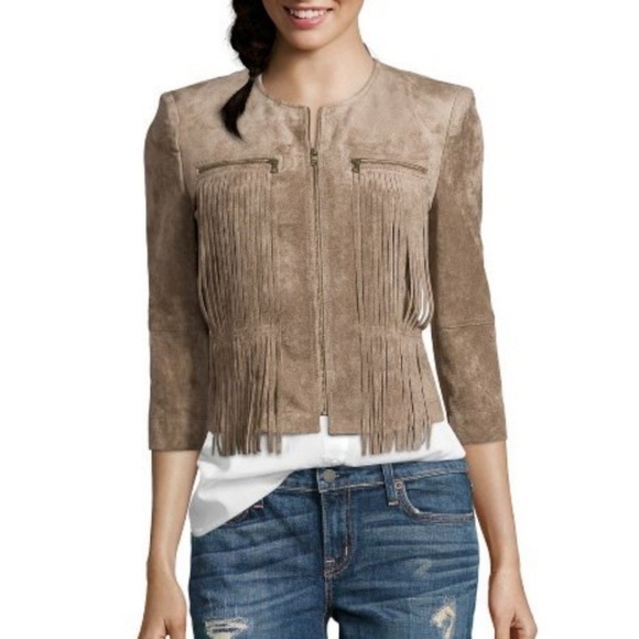 BCBGMaxAzria Jackets & Blazers - BCBG Reiss faux Sueded Fringe Jacket